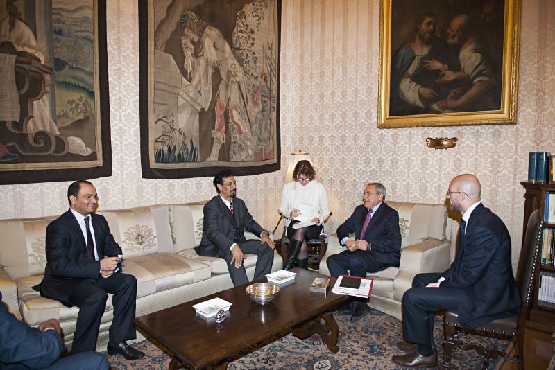 Un momento dell'incontro tra il Presidente del Senato e l'Ambasciatore del Kuwait Ali Khaled Al Jaber Al Sabah, alla presenza, rispettivamente, del Consigliere per gli affari internazionali, Rosario Aitala, e del Primo Segretario dell'Ambasciata, Khaled Alkhurainej