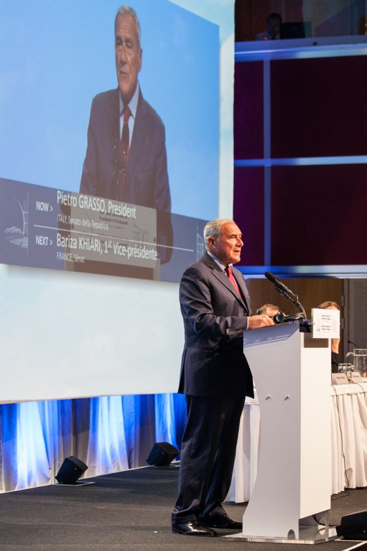 Il Presidente Pietro Grasso durante l'intervento nella Conferenza
