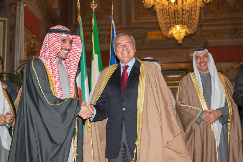 Il Presidente Grasso e il Presidente dell'Assemblea Nazionale dello Stato del Kuwait, Marzouq Ali' Al-Ghanim al termine del loro incontro.