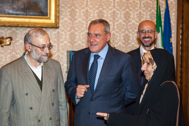 Il Presidente Grasso riceve in visita nello studio di Palazzo Madama il Segretario generale del Consiglio per i diritti umani della Repubblica Islamica dell'Iran, Mohammad Javad A. Larijani