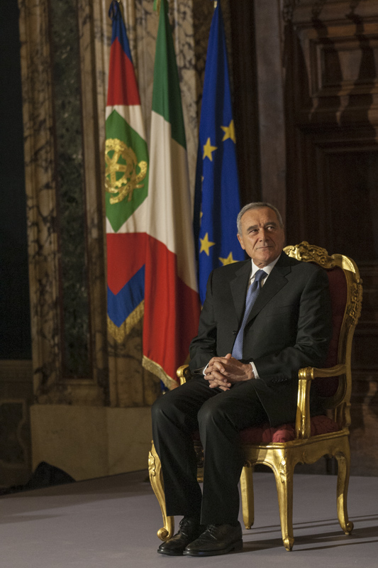Il Presidente Grasso durante il discorso del Presidente della Repubblica