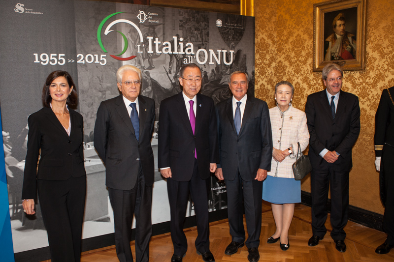 Il Presidente Grasso con le alte cariche dello Stato insieme al Segretario Generale dell'ONU, Ban Ki-Moon
