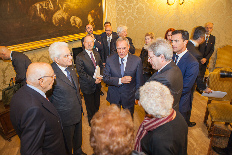 Il Presidente Grasso unitamente al Presidente della Repubblica, Sergio Mattarella, al Presidente emerito della Repubblica Giorgio Napolitano attendono l'inizio della cerimonia.