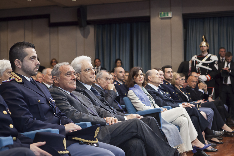 Il Presidente Grasso e il Presidente Mattarella durante l'inaugurazione dell'Anno Accademico 2016 della Scuola Superiore di Polizia.