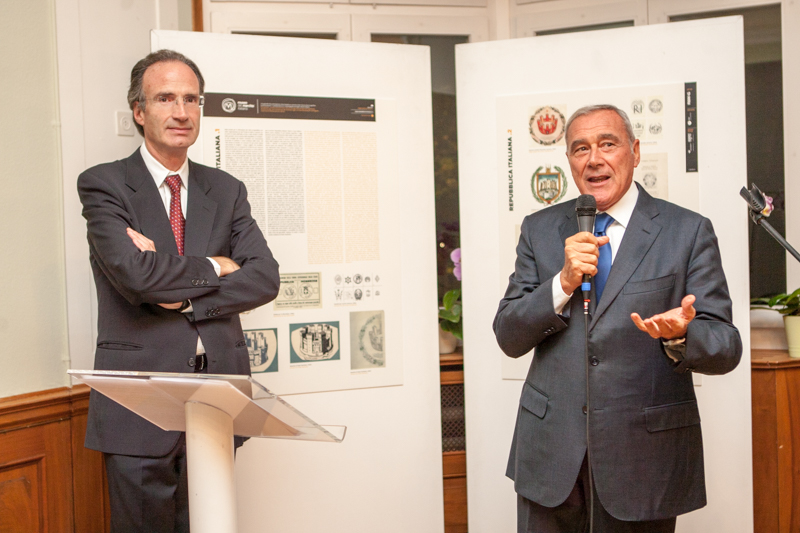 Il Presidente Grasso nella residenza dell'Ambasciatore d'Italia a Berna, Marco Del Panta, alla presentazione della mostra 