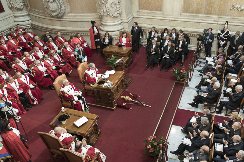 Il Presidente Grasso ascolta la relazione annuale sull'amministrazione della giustizia del Primo Presidente della Corte di Cassazione, Giovanni Canzio.