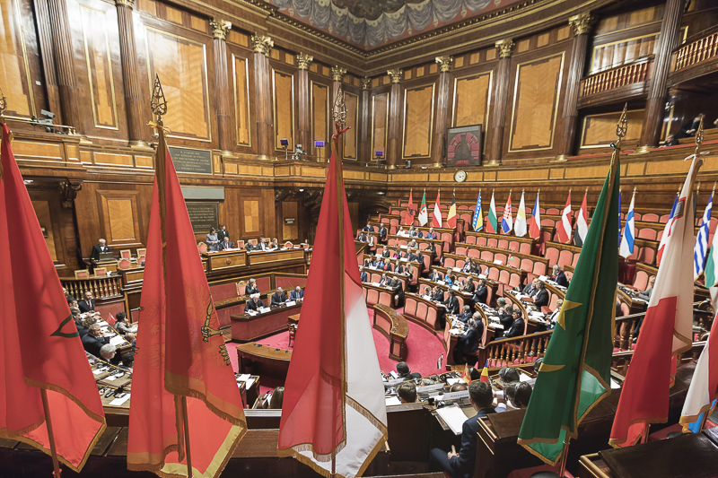 L'Aula legislativa di palazzo Madama durante l'indirizzo di saluto della Presidente della Camera dei deputati, Laura Boldrini.