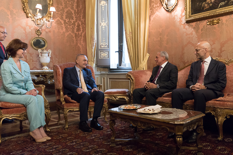 Il Presidente del Senato, Pietro Grasso, e il Presidente della Repubblica di Albania, Ilir Meta.