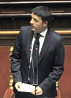 Il Presidente del Consiglio Matteo Renzi durante il discorso in Aula